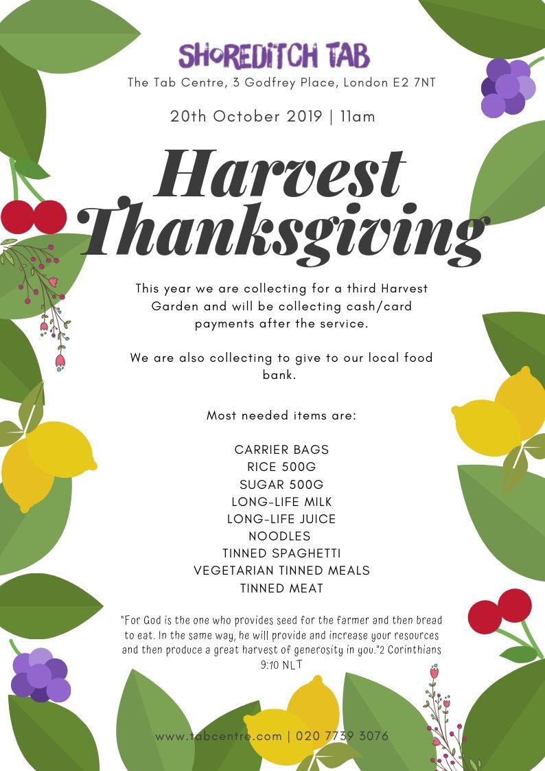 Guest Speakers Sam &amp; Grace from #partnersinharvest are here tomorrow at 11am! We are celebrating Harvest Thanksgiving too, collecting for a 3rd harvest garden + food bank collections! 🙏#Shoreditch