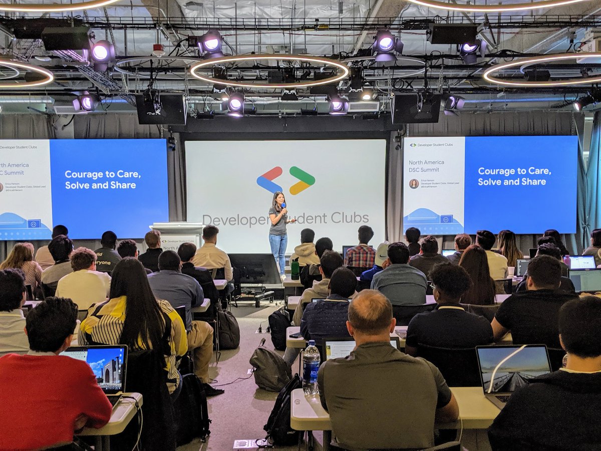 EricaKHanson's tweet photo. I enjoyed speaking at the #DeveloperStudentClubs USA Summit today. It was inspiring meeting the 124 student leaders from across the country who will lead tech workshops at their universities &amp; build projects to solve local challenges. 

@googledevs @googlestudents @Naveen__Nigam https://t.co/Nci3EkSm0T