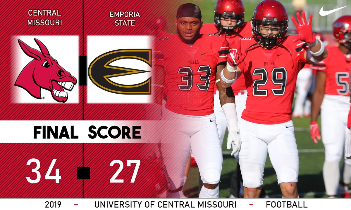 MULES WIN! 

Codie Bell clinches it for UCM with an INT return for a touchdown! Bolles 20-38, 341, TD. 

#teamUCM