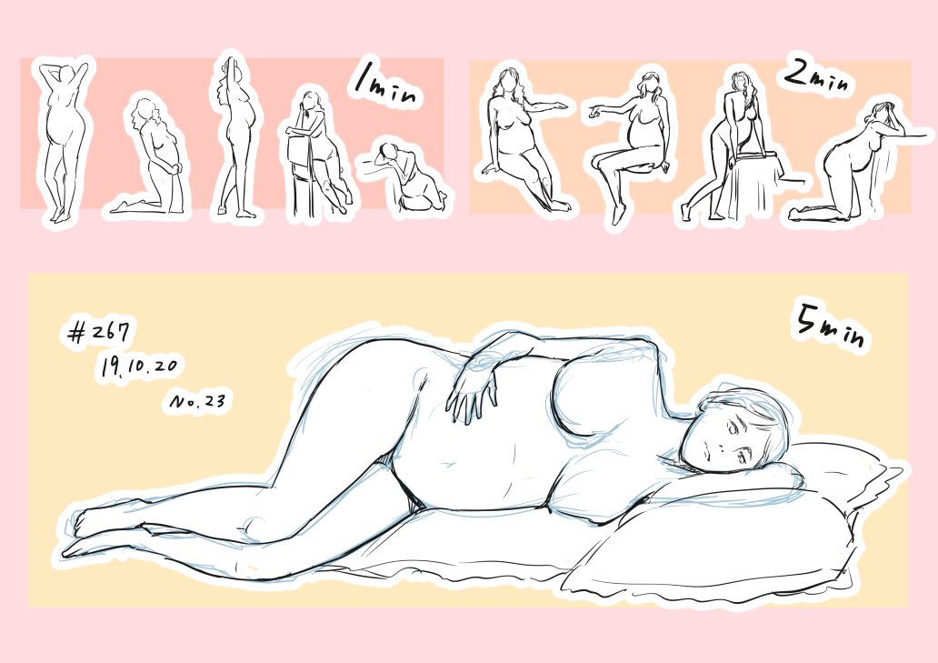 #朝一クロッキー
昨日は朝から夜まで外出してたので、夜中に描いた分と2日分
イケオジと妊婦さん!
体型バラエティ豊かで楽しい〜
妊婦モデルのクレーラさんの紹介が「クレーラとそのパートナー(中の赤ちゃんのこと)」としてたのも良かった☺️
#croquiscafe #クロッキーカフェ 266 267
