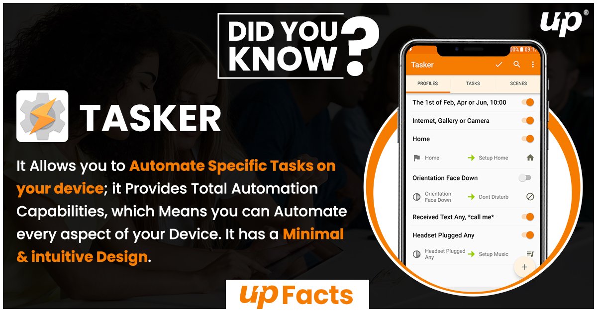 Fluper on Twitter: "Tasker is an application for which performs tasks based on contexts in user-defined profiles, clickable or timer home screen widgets. #Tasker #Mobileapp #Adroidapp #Fluper https://t.co/QME3qe85ZX" / Twitter