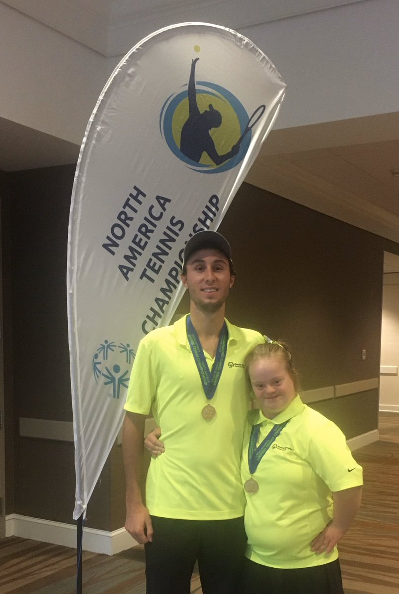 CoatsNadene's tweet photo. Great doubles matches today with teams from Colorado and Charleston. Erin and Thomas bring home the gold in Unified Doubles!🥇#SOTC20 https://t.co/yphAQSp897