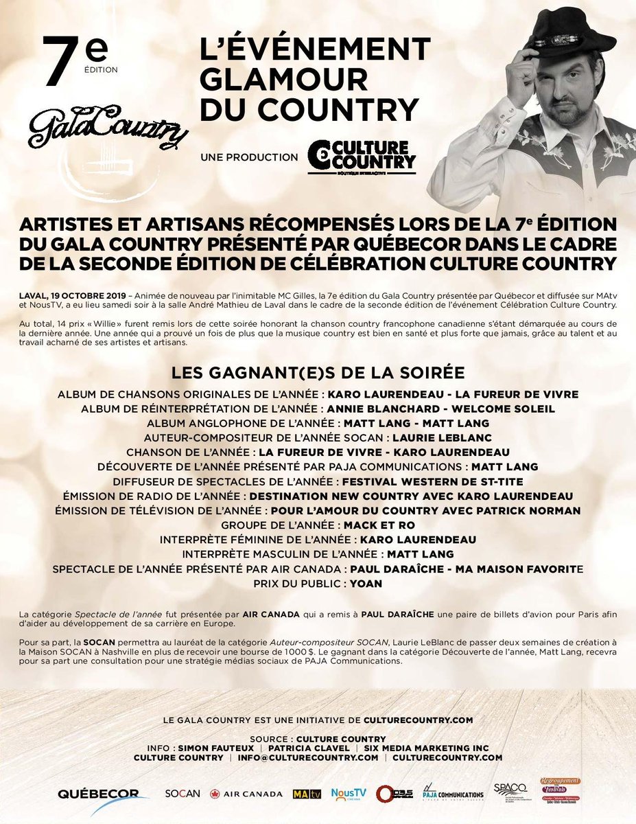 🤠 Pour tout savoir de la soirée et ses gagnants c'est ici 👇

#Galacountry2019 #CelebrationCultureCountry