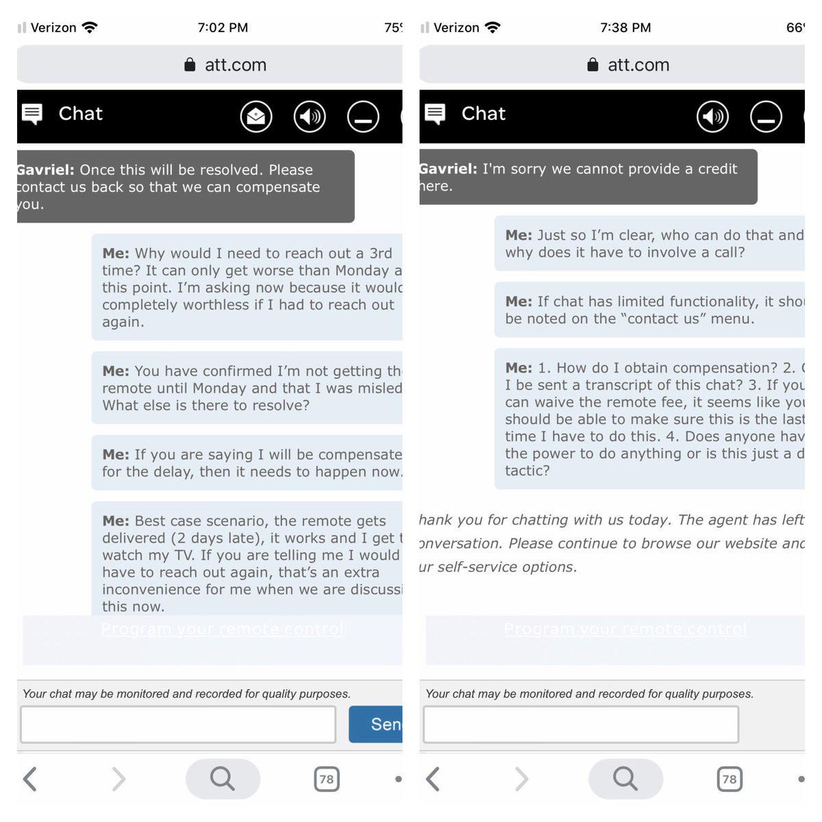 jackiraines's tweet photo. When @DIRECTV screws up, does not follow through and you have to contact them for 2nd day in a row - only to then be completely ghosted by “Gavriel” in the chat because your logic breaks him. https://t.co/urxoEW5wEK