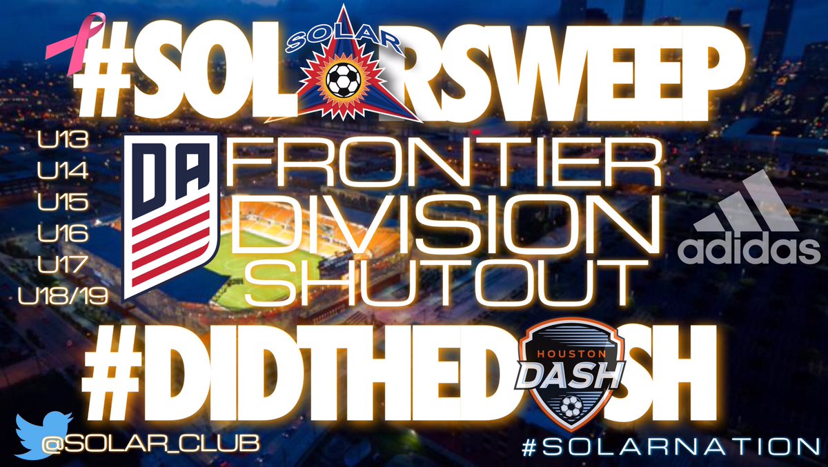 HartmanHali's tweet photo. #SolarNation So proud of my club!! Victories in all age groups for the sweep 🧹 (U13: 2-0 U14: 5-0
U15: 2-1  U16: 3-1 U17: 10-0 U18/19: 6-0) vs @HoustonDash #DidTheDash  @ussoccer_da #FrontierDivision @TopDrawerSoccer https://t.co/ledjqOPQ41