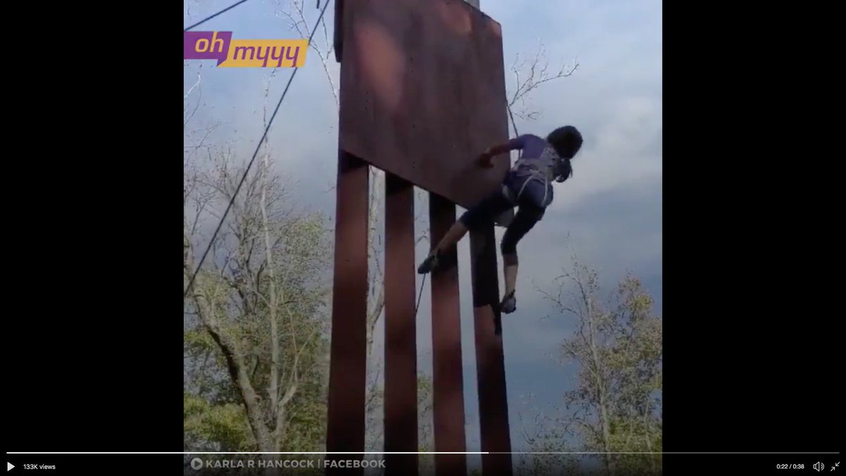COsweda's tweet photo. QUITE AN EDIT, GEORGE.

I thought you were an actor. The edit indicates that she was unable to climb the wall.

That's why they edited out the part where they hoisted her up. https://t.co/PrbIKnf8rX