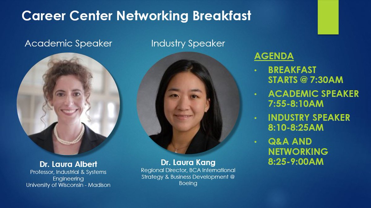 scianalytics's tweet image. Looking forward to 2 great talks by Dr. Laura Albert [@lauraalbertphd] and Dr. Laura Kang at the Networking Breakfast bright and early tomorrow morning! #informs2019 #careercenter #academia #industry #advice