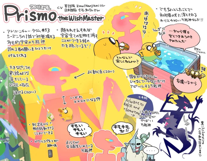 アドベンチャー・タイムのプリズモがイケメンに見えるかどうかはたぶんおおよそ遺伝子で決まっているので、気になった方はアマプラとかで53話と79話と89話あたりを見てください。簡単に言うとフランクな神龍のようなものです。 