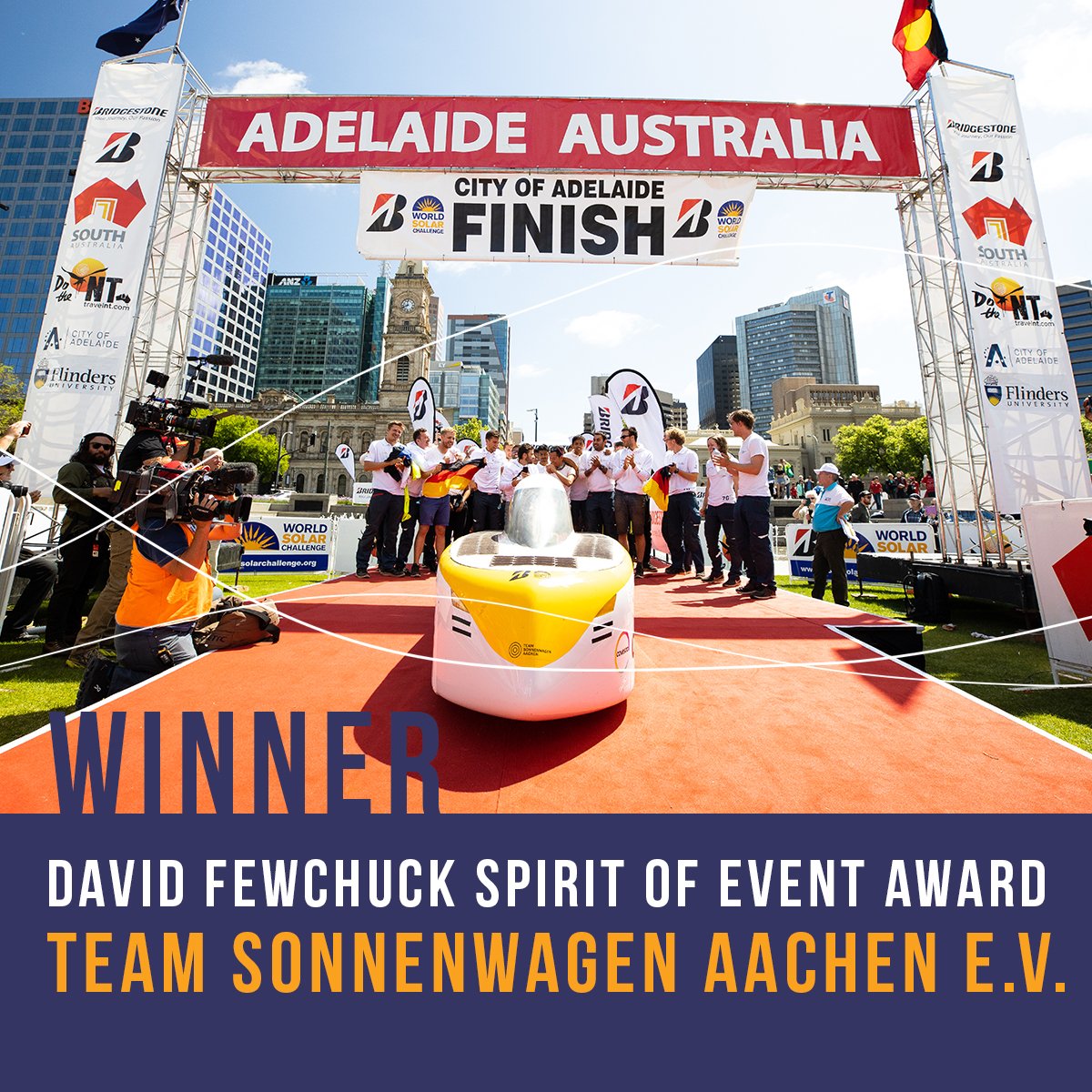 🏅 Well done to Team <a href="/sonnenwagen/">Team Sonnenwagen Aachen ☀️</a> on receiving the David Fewchuck Spirit of the Event Award. 👏😊 The cheers in the room right now say it all! 
#BWSC19