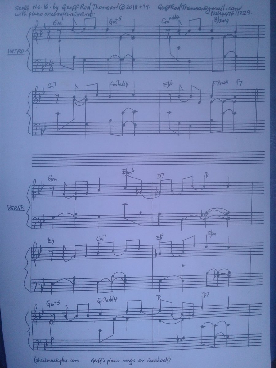 GeoffThomson3's tweet photo. Piano version of #Song16 ...have a play. The lead sheet is below on this site. #PianoMusicIntermediateLevel #Jazz #Song #Pianist #Lyricist #Singer #Arranger #Producer #SheetMusicPlus #GeoffRodThomson #GeoffThomson #GeoffsPianoSongs https://t.co/B8U2tIZYFF