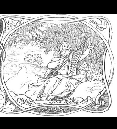 OriginallyJerry's tweet photo. @SaturnLunacy for Norse giants. I submit Eggthér, a giant and herdsman who is described as sitting on a mound and joyfully playing his harp while the red rooster Fjalar begins to crow, heralding the onset of Ragnarök. #NameSaturnsMoons Illustration by Lorenz Frølich: Eggthér https://t.co/rHcsZ9dEEg