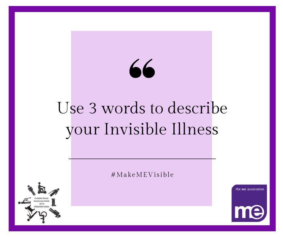 MEAssociation's tweet photo. 'Trapped. Masked. Crumbling.' 3 words Kate used to describe her Invisible Illnesses. What 3 words would you use to describe to describe you Invisible Illness?

#MakeMEVisible #MECFS #PWME #InvisibleIllnessAwarenessWeek https://t.co/2mFkPZec9O