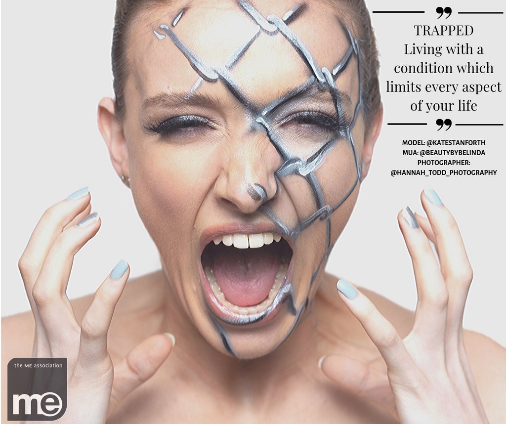 MEAssociation's tweet photo. 'Trapped. Masked. Crumbling.' 3 words Kate used to describe her Invisible Illnesses. What 3 words would you use to describe to describe you Invisible Illness?

#MakeMEVisible #MECFS #PWME #InvisibleIllnessAwarenessWeek https://t.co/2mFkPZec9O