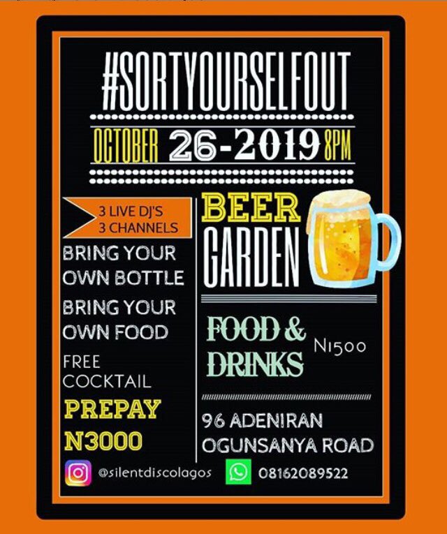 There’a a New venue for the next Silent Party in #Surulere.... and it’s a Come with your booze/food affair. Reserve your headset early. paystack.com/pay/sdsurulere

V: Eagles Club
D: 26th October

Powered by <a href="/silentdiscolag/">Silent Disco NG</a> 
#silentparty #lagosnights