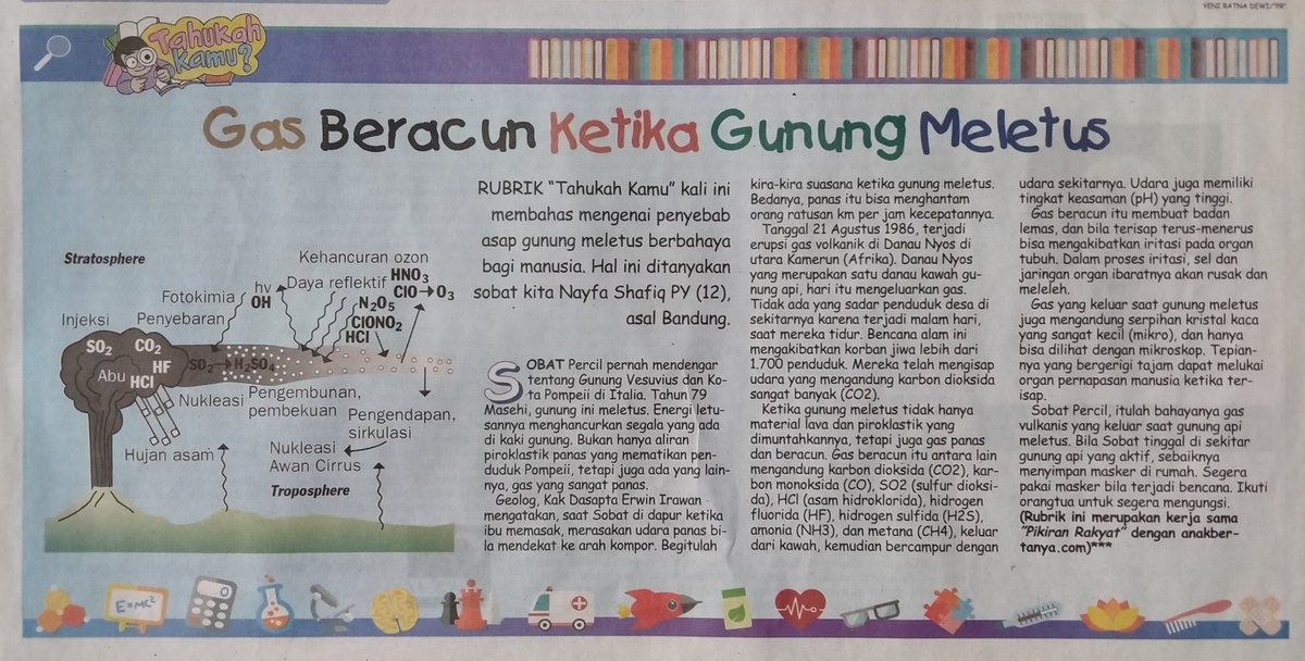 AnakBertanya's tweet photo. Ada anak #bertanya: Mengapa asap gunung meletus berbahaya bagi manusia?
Ini jawaban dari geolog Dr @dasaptaerwin yang dimuat di #PRKecil #122 https://t.co/yIDQplIGR7