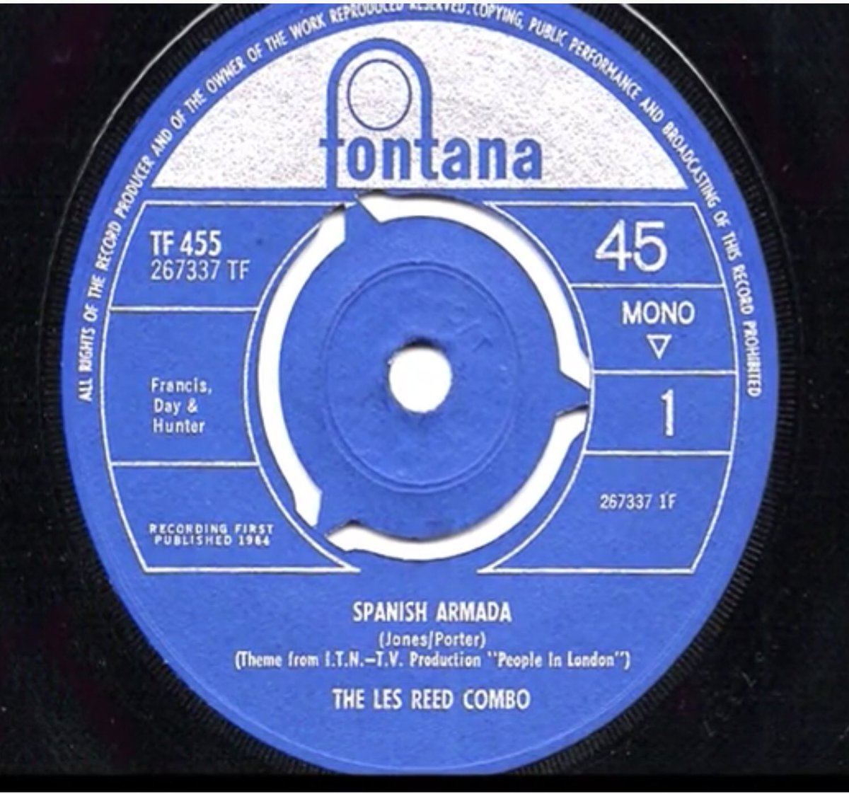 ConradMaloneyUK's tweet image. #memories #1964 #45Record #VinylRevival having heard this in the Odeon Cinema as the theme to the advert mag “Showtime” I had to buy it. Les Reed Combo “Spanish Armada”. Lent to a girlfriend in 1965, never saw it again! Found it on the web today !! 😀 ⁦@DomCotter⁩
