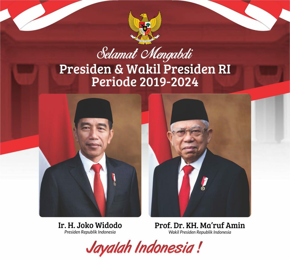 Kemenag_RI's tweet photo. #SahabatReligi dan keluarga besar Kementerian Agama mengucapkan selamat kepada Bapak @jokowi dan Bapak @Kiyai_MarufAmin atas pelantikannya sebagai Presiden dan Wakil Presiden Republik Indonesia Periode 2019-2024.

#BersamaIndonesiaMaju #CongratsJokowiMarufAmin https://t.co/Ji6U0FHhYt