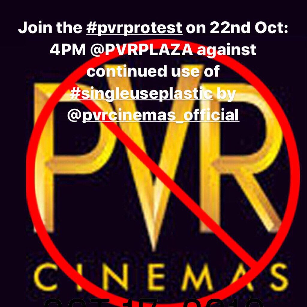 AdityaDubey2003's tweet photo. 2 days to go to #pvrprotest. As we get ready to protest against unabated use of #singleuseplastic by @_PVRCinemas.They refuse to make a public statement tht they will stop using it.They think it’s a David Vs Goliath which v ordinary citizens cant win.Time to tell thm they r wrong https://t.co/dN0IYxn0vz