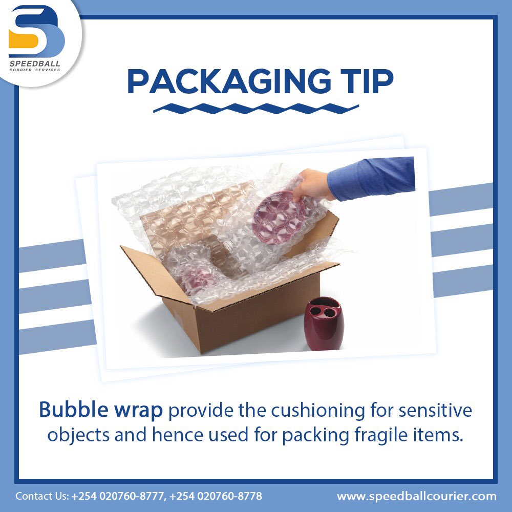 speedballltd's tweet photo. Using bubble wrap in packing fragile items helps in providing cushioning for sensitive objects and fragile items.
.
.
#speedball #speedballcourier #logistics #courier #courierdelivery #orderfulfillment #onlineorders #packagingtip #tips #delivery #nairobi #kenya #uganda https://t.co/4GHyJ7Ugfs