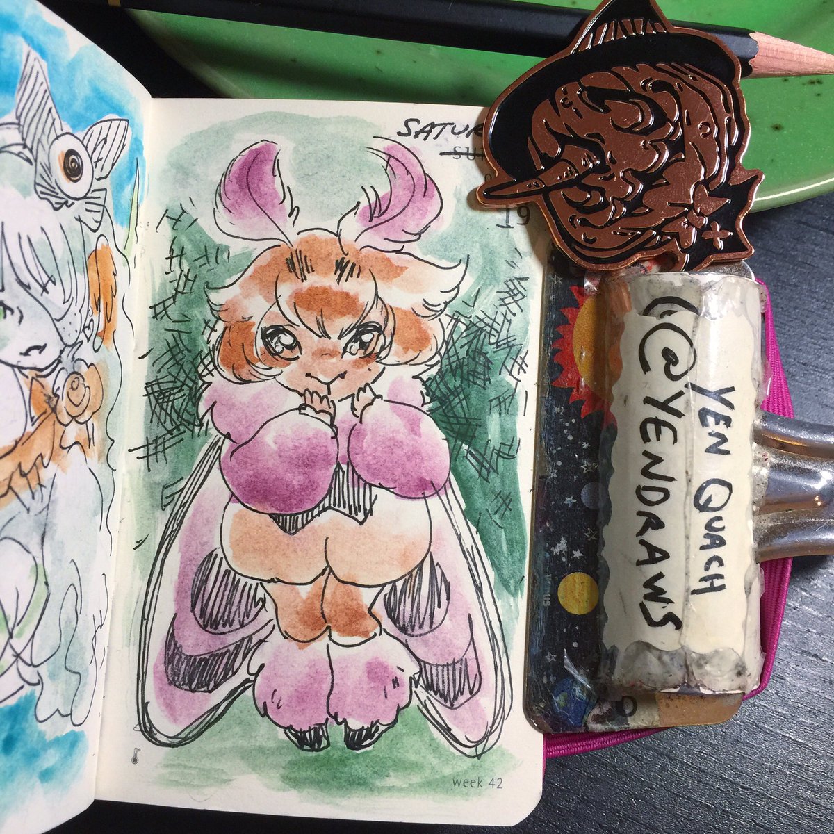YenDraws's tweet photo. There was no way I wasn’t going to join in at least once with @drawtober with a #mothgirl prompt. Hello again, Capule, it’s been a while. (The pin is from the 2017 challenge!) #illustration #draweveryday #drawtober2019  #ded2019 #sketch #ocart #capule https://t.co/n7AbZLequH