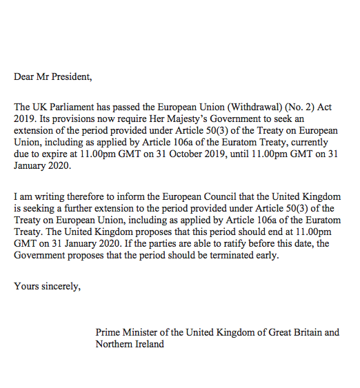 Kevin Maguire On Twitter Extension Lost Rebellion Petulant Boris Johnson S Letter Would Shame A Spoiled Child No Signature Or Downing Street Letterhead On The Version Released Publicly Https T Co Pygcsosga9