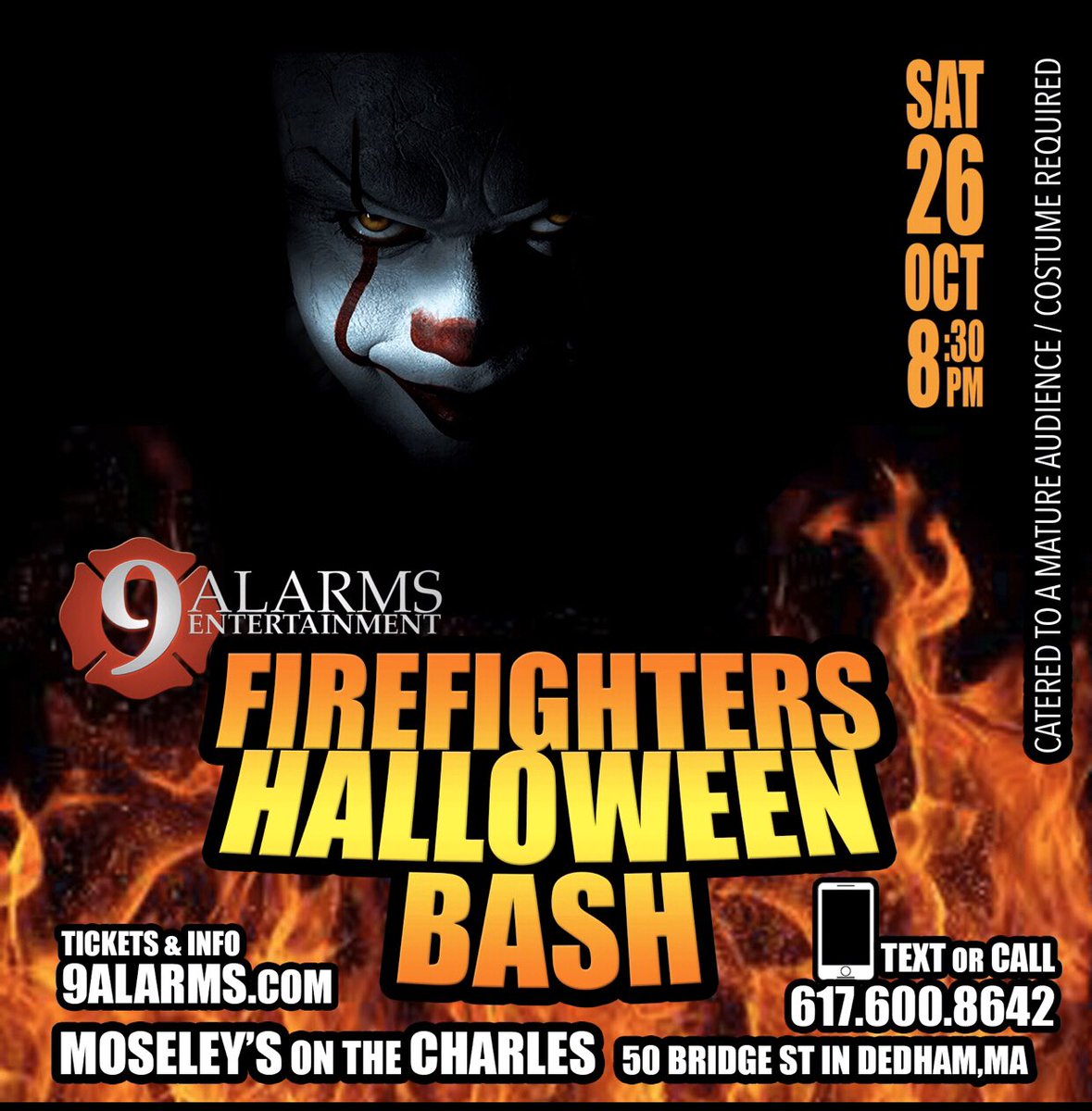 9Alarms's tweet photo. #FirefightersHalloweenBash 2019 #HalloweenParty #Halloween #Firefighters Saturday Oct 26 8:30PM til 1AM @ Moseley’s on the Charles in #Dedham #Massachusetts #Boston see https://t.co/G0htylRM1a 😜 https://t.co/NzHSvHY83q