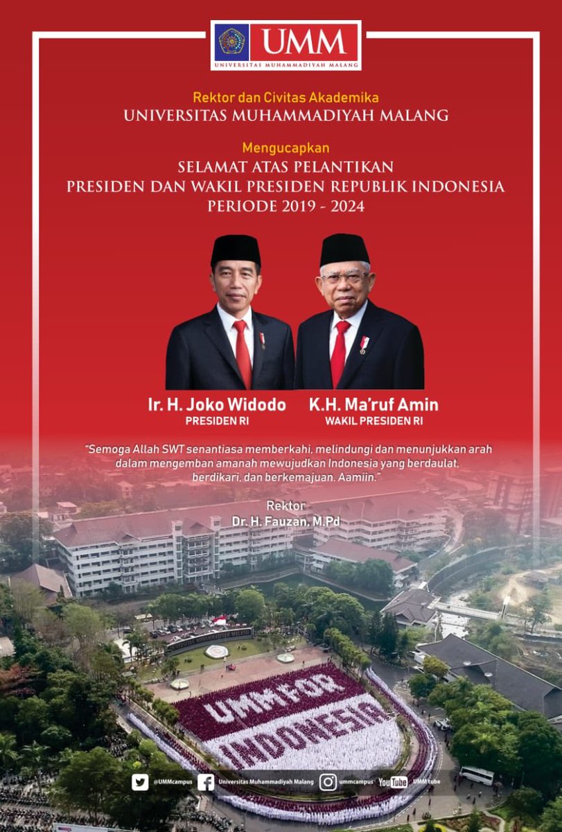 Rektor dan civitas akademika #UMMCampus mengucapkan

Selamat atas pelantikan Presiden dan Wakil Presiden Republik Indonesia Periode 2019-2024