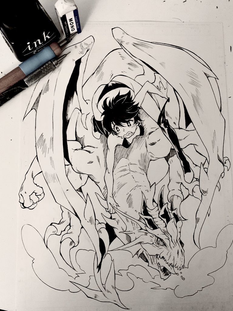 #Inktober day 12 done ??
Now I want to go over the top and add screen tones ('-`)
I guess after that I'll just jump to the next inspiring theme of the list lol
#dragon 