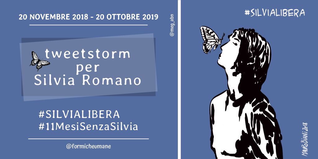 11 mesi fa il rapimento di #SilviaRomano in Kenya. 

Da allora solo silenzio.

Unitevi a noi. Diventiamo oggi una sola voce per #SilviaLibera 

#BastaUnPensiero per tenere accesi i riflettori su di lei. 

#11MesiSenzaSilvia 

(Grazie a <a href="/CasaLettori/">Casa Lettori</a> per la collaborazione)