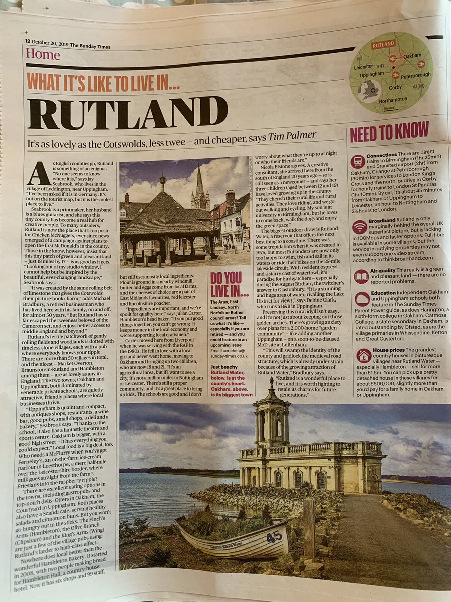 Lovely to wake up to this super article by Tim Palmer in The Sunday Times this morning, in praise of Rutland.