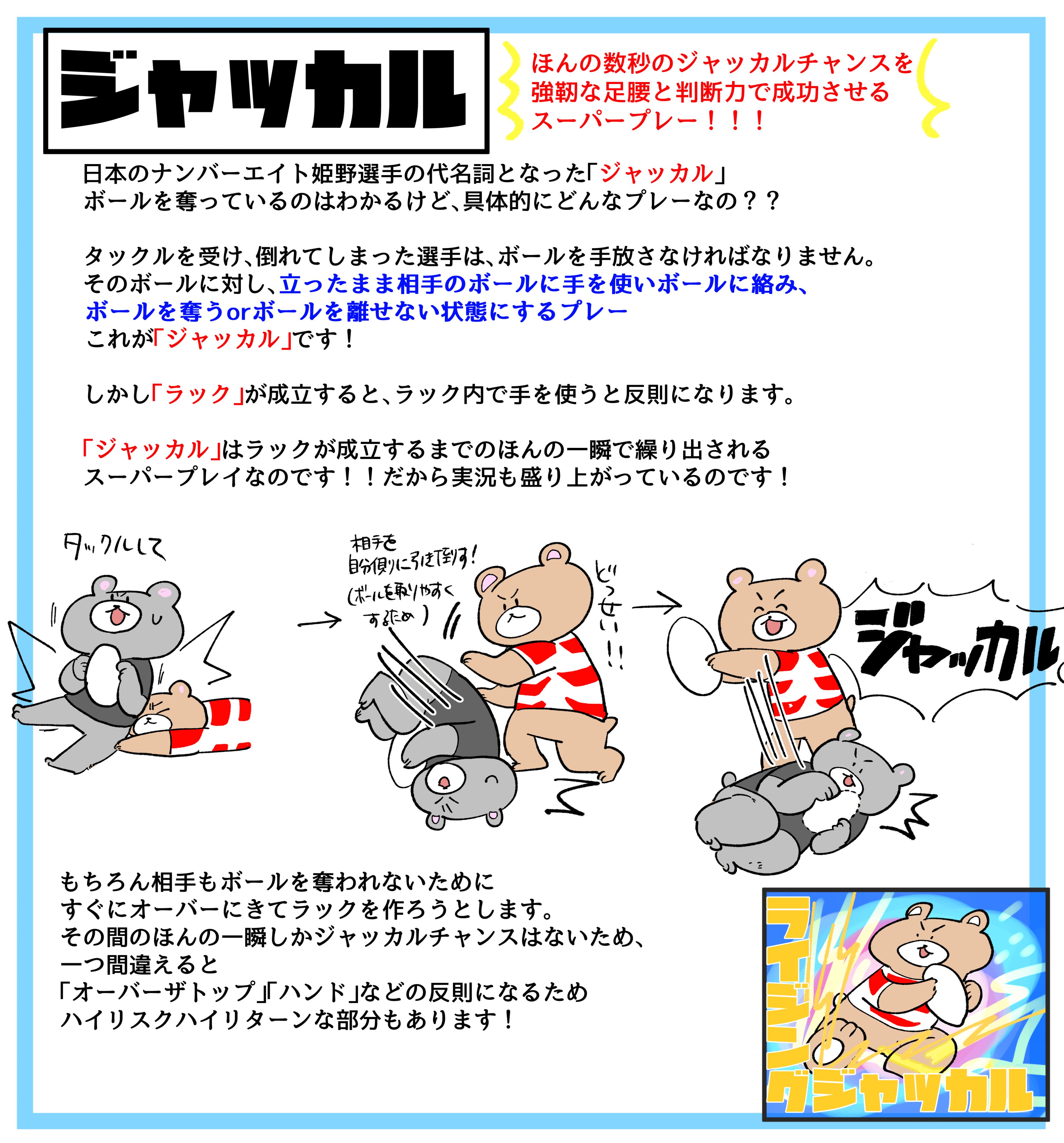 じゃこ 単行本1巻発売中 ラグビーのルール解説イラスト第二弾 今回は質問の多かった 姫野選手の代名詞ともなった ジャッカル その他 ラック モール キック についてイラストにしました Rwc19 ラグビー T Co Pq1qsbmbpg