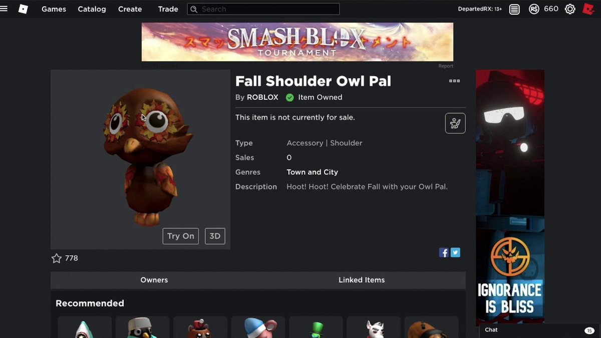 Rbxtools On Twitter There Is A New Roblox Promocode Going - new promo code for the fall shoulder owl pal roblox