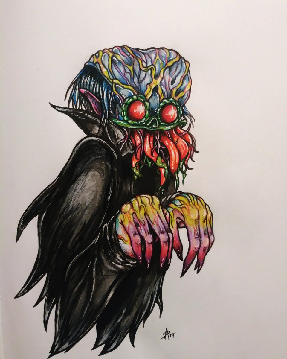 Greenfractals1's tweet photo. My interpretation of one of Craig Gleason's characters called The Ghoul over on instagram. Can't wait til i can use a scanner again. Photo does this no justice. #theghoul #sotbgc4 #horror #horrorart #monster #monsters #monsterart #art #craiggleason #inktober #inktober2019 #ghoul https://t.co/arohKo8cUk