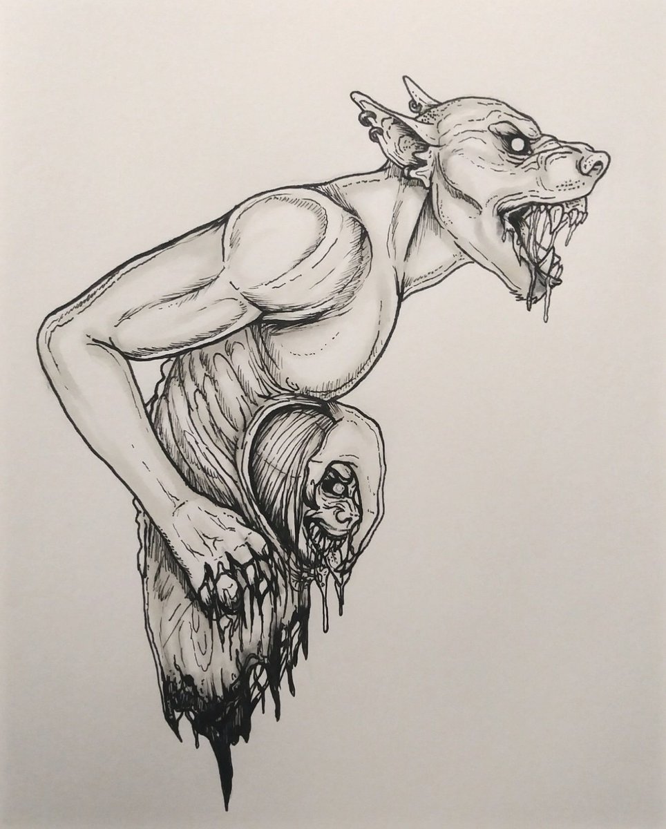 Greenfractals1's tweet photo. Interpretation of one of Psyca's artwork pieces on Instagram. This was a fun one. #psyca #surreal #surrealism #horror #horrorart #monster #monsterart #art #horrorsketch #obscure https://t.co/GUX5w4MvIL