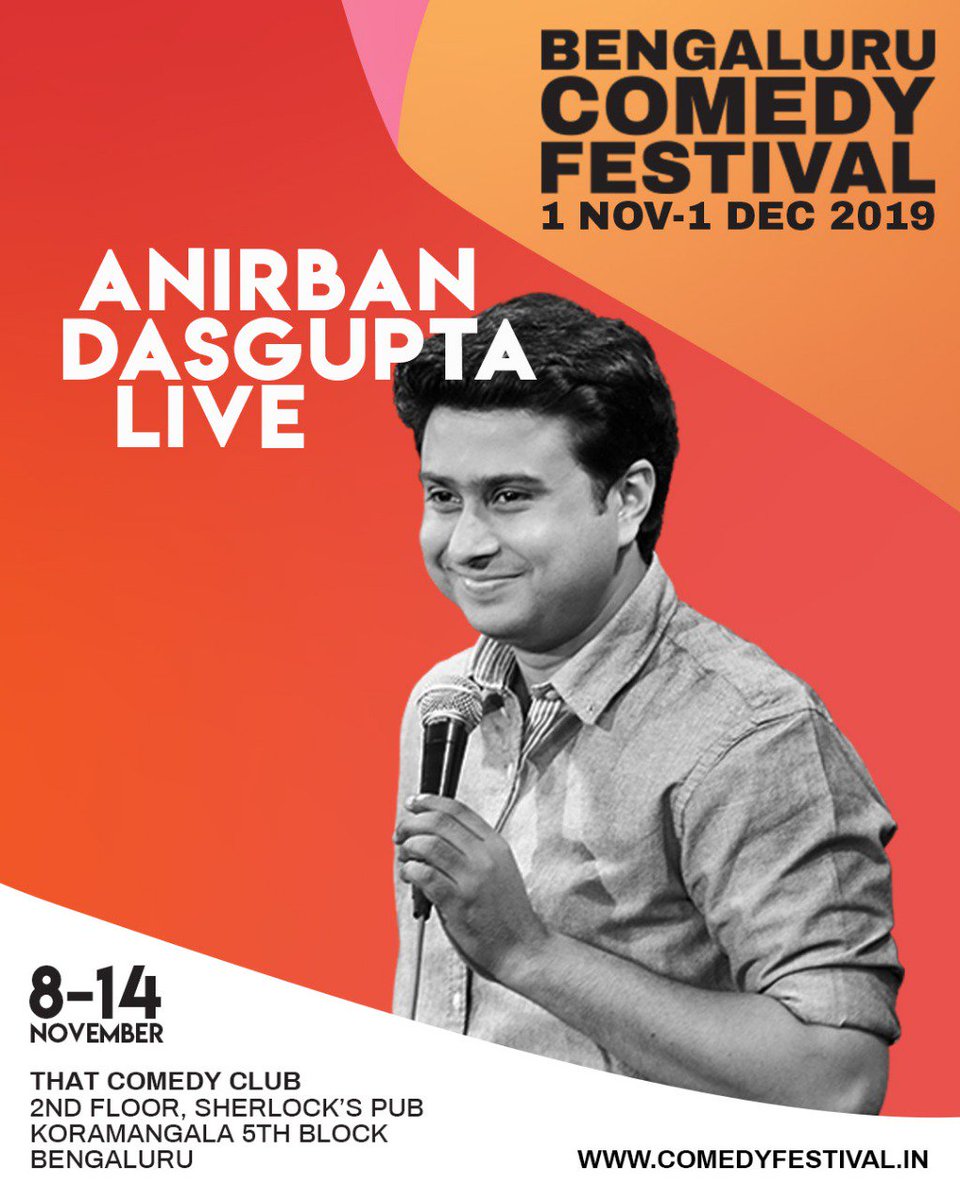 Hello people in Bangalore. I am doing seven shows <a href="/thatcomedyclub/">That Comedy Club</a> from 8th to 14th November. This is my new hour and I am super excited for this run. Please spread the word and come check out the new show. in.bookmyshow.com/events/anirban…