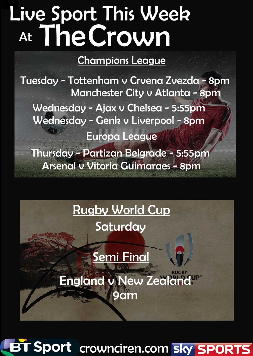 Live sport showing at The Crown this week.