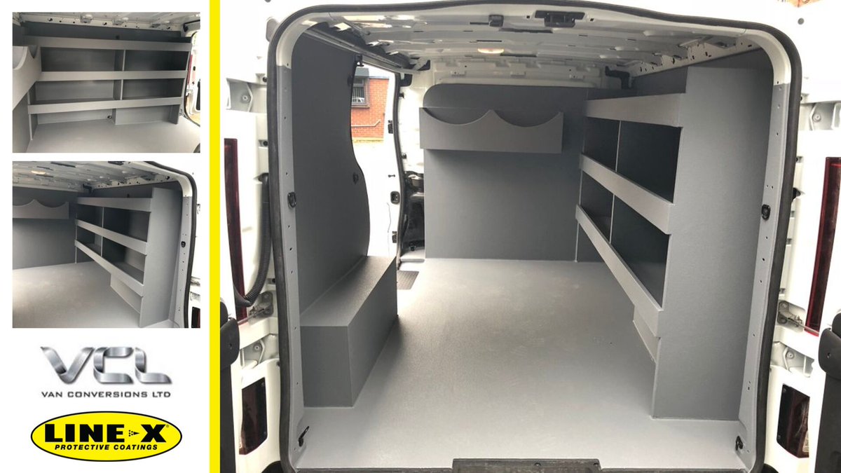 LINEXuk's tweet image. Another fantastic application by our official applicator in Manchester. Van Conversions ltd sprayed a Renault Trafic for NuLife Floorcare. LINE-X was applied to walls, arches, floor and shelving. LINE-X universally fits any make or model of van. 

#linex #vanlining #vanprotection