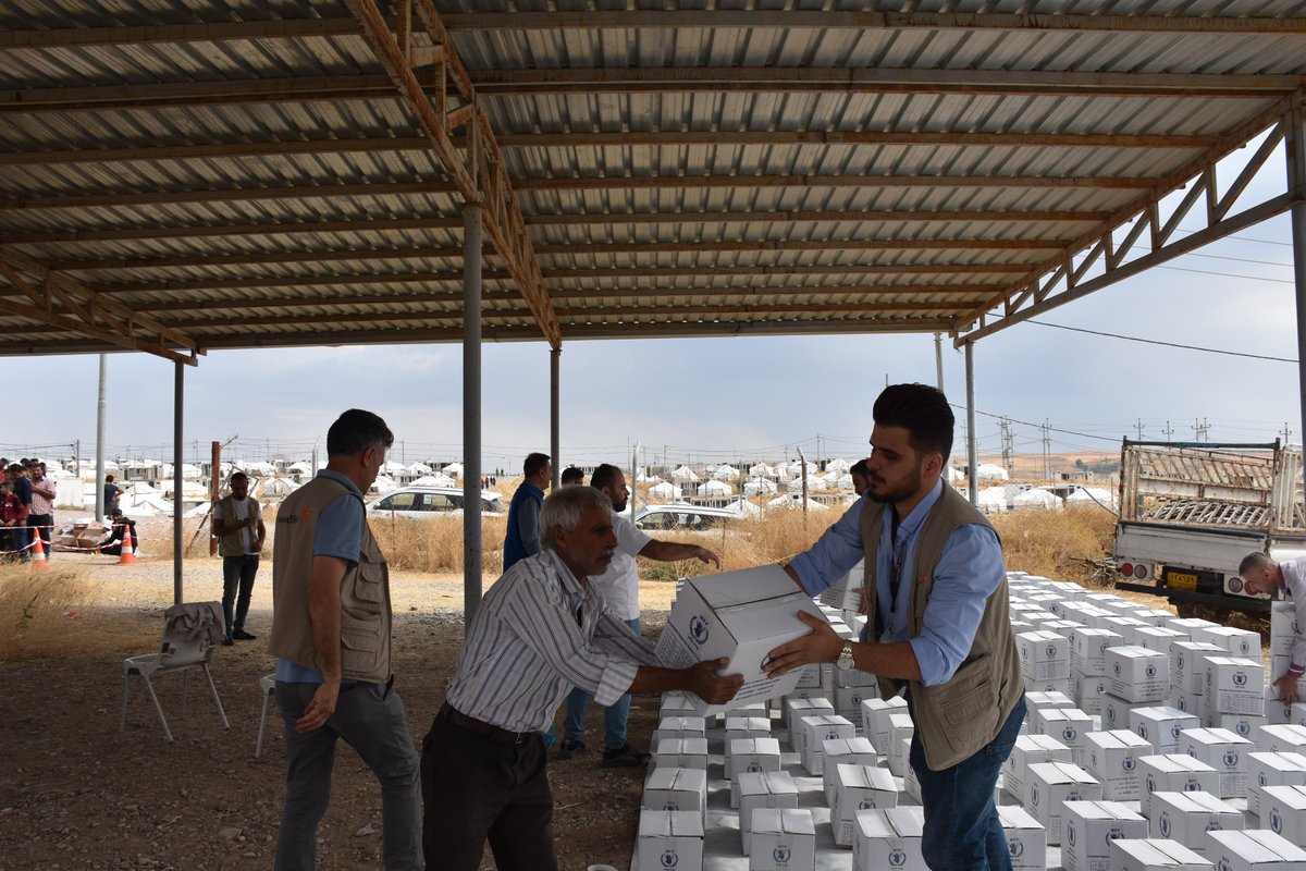 World Vision in partnership with @WFP has been distributing food to 500 families arriving the Baradarsh camp from North eastern Syria. As the situation in north eastern Syria is escalating, WV has been taking measures to help new arrivals in in KRI through food provision.