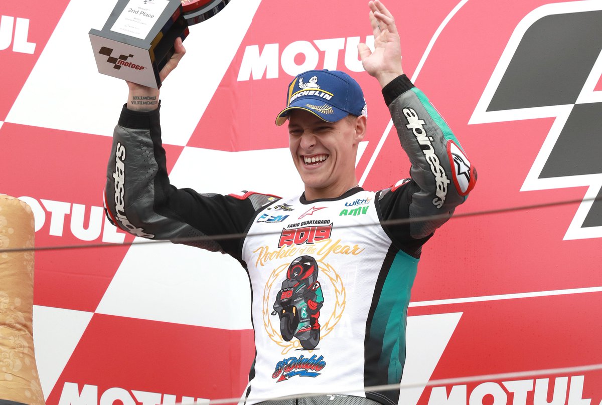 PET_Motorsports's tweet photo. This goes beyond a podium, beyond being a rookie. 

Proud to keep fuelling the next generations with our tech 🤩! #r20okie #JapaneseGP 

#PETRONASmotorsports #MotoGP #PengejarImpian @sepangracing @FabioQ20 https://t.co/WSAB0XVIJL