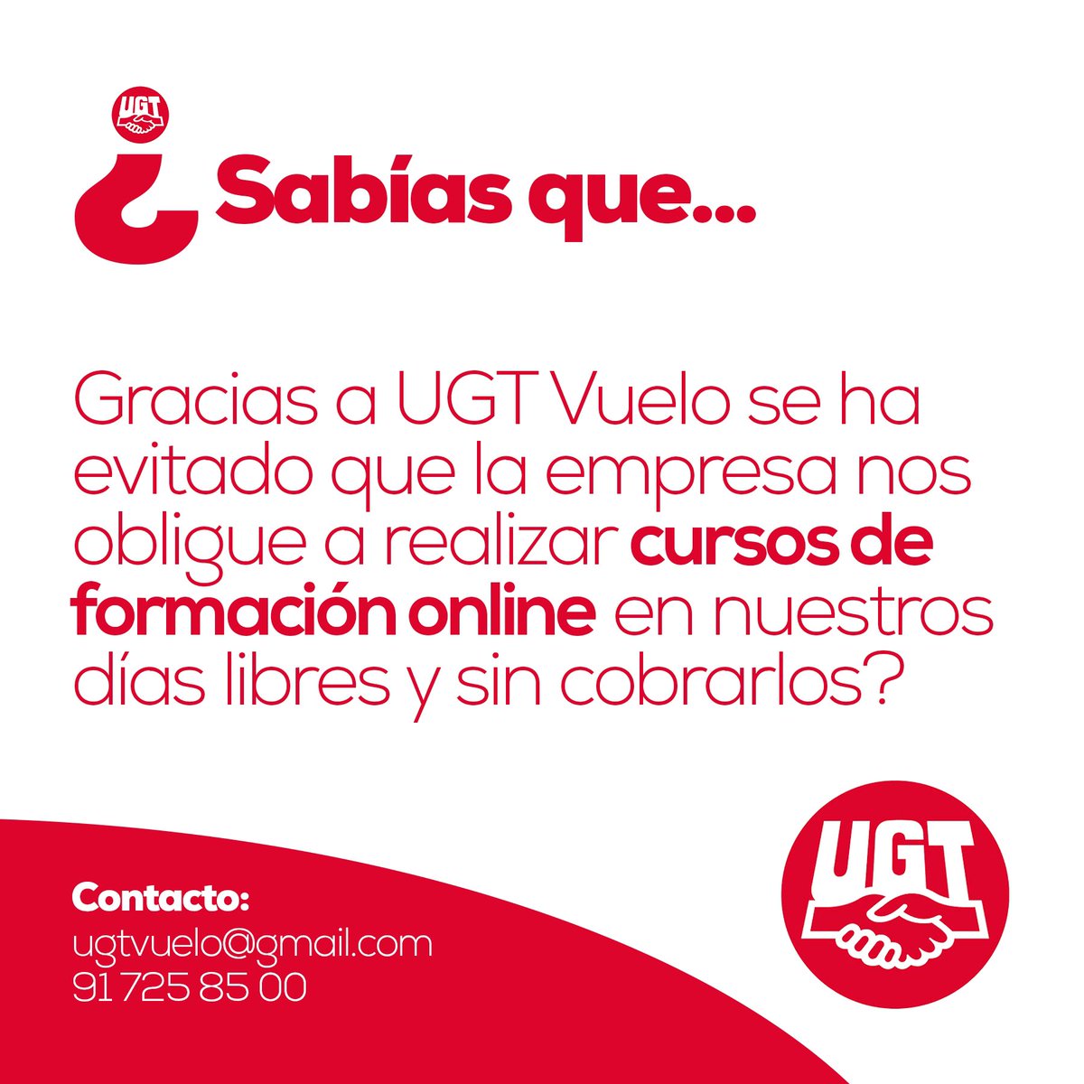 UGTVUELO's tweet photo. UGT Vuelo ha evitado que tengamos que realizar cursos online en nuestros días libres 👩🏻‍💻 ¿Lo sabías? HECHOS, NO PALABRAS ❤️ https://t.co/DaCrPeOS4L