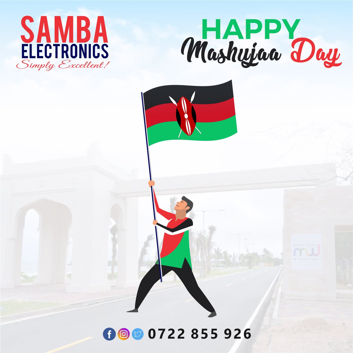 SambaElectronic's tweet photo. Happy #MashujaaDay 🎉🎉🎊🤸🏿 to all our CUSTOMERS. You are our heroes and heroines. At @SambaElectronic, we value and celebrate you today.

#MashujaaDay2019

#SambaElectronics #SimplyExcellent #Kenya #Mombasa #EastAfrica #Nyali #Offer #Sale #megaDeals #Samsung #MashujaaDay2019 https://t.co/X1qJhDwm4w