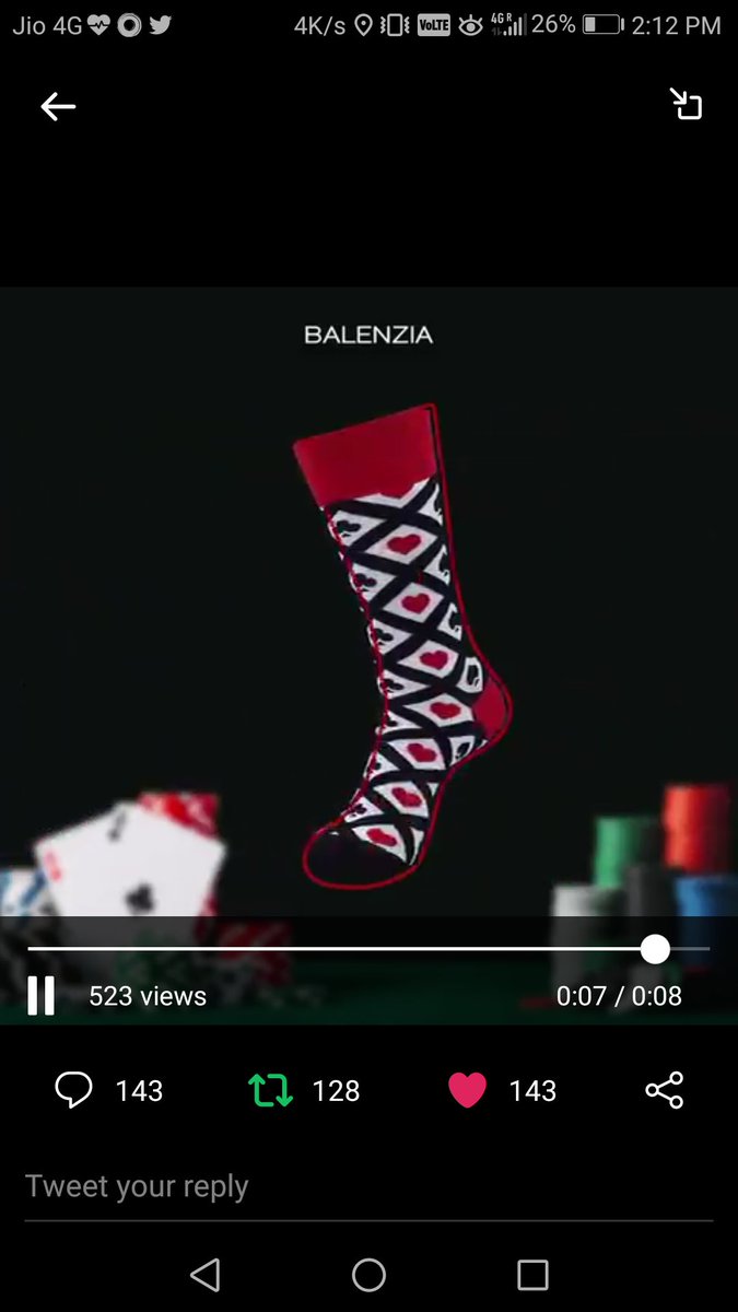 @balenziasocks Here is my perfect screenshot of the Classy Limited edition Poker collection Socks.
Loved this.
#BalenziaSocks #Poker
#FestiveEdit #ShopNow
@balenziasocks

@AlpeshP35056407
@prashantDocean
@karan875
@rajput_2212
@snow_man_14
@Chinnarayudu98
