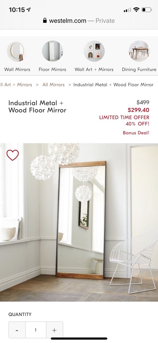AndrewFionda's tweet photo. @westelm so, I’m a school teacher. And a very good customer of yours.. wa about to order this, but $150 delivery on a $299 mirror? Oh my, as l mentioned I’m a school teacher not a millionaire 😞I didn’t order I’m afraid https://t.co/NsuzFCfC00