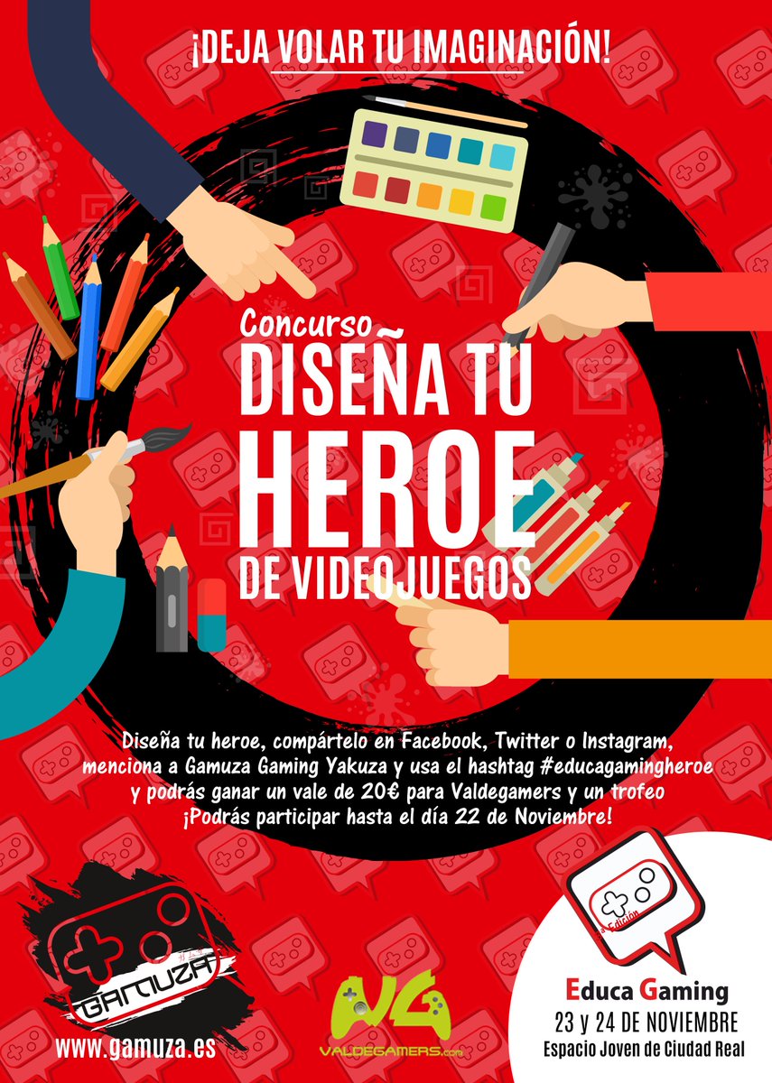 gamuzagaming's tweet photo. ¿Alguna vez has deseado crear tu propio héroe de videojuego? ¡Ahora puedes con nuestro concurso! Participa compartiendo tu diseño en Facebook, Twitter o Instagram con el hashtag #EducaGamingHeroes El ganador se lleva un vale de 20 eurazos para la tienda @VALDEGAMERS https://t.co/bfiZ45ttpc