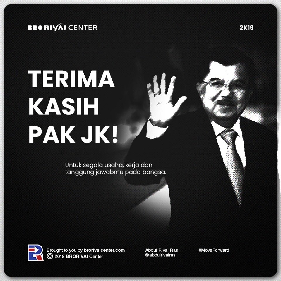 BRORIVAI_Center's tweet photo. Terima Kasih Pak @Pak_JK 

terima kasih atas dedikasi dan pengabdian Bapak pada negeri ini,
terima kasih atas perjuangan dan pengorbanan Bapak pada bangsa ini,

engkau adalah salah satu putra terbaik bangsa.
#TerimaKasihPakJK
#BRORIVAICenter https://t.co/ZzTtTjItFe