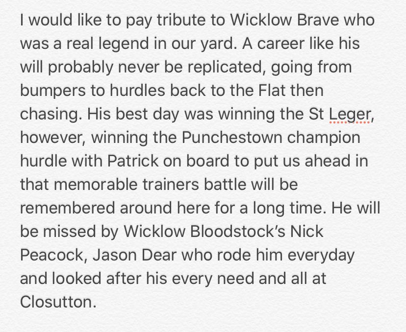 WillieMullinsNH's tweet photo. Thanks for all your kind messages about Wicklow Brave https://t.co/HtFalAvM6F