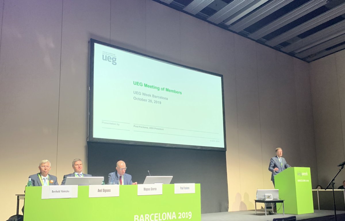 NuhaZsurgeon's tweet photo. More than 12,700 participants and 4000 of those are attending the postgraduate programme for @my_ueg delighted to be part of the surgical group @EFISDS @EDSurgery @ESSAT_eu - updates from Paul Fockens, the president of UEG to the General Assembley Meeting of Members #UEGW2019 https://t.co/bxr7enGjME