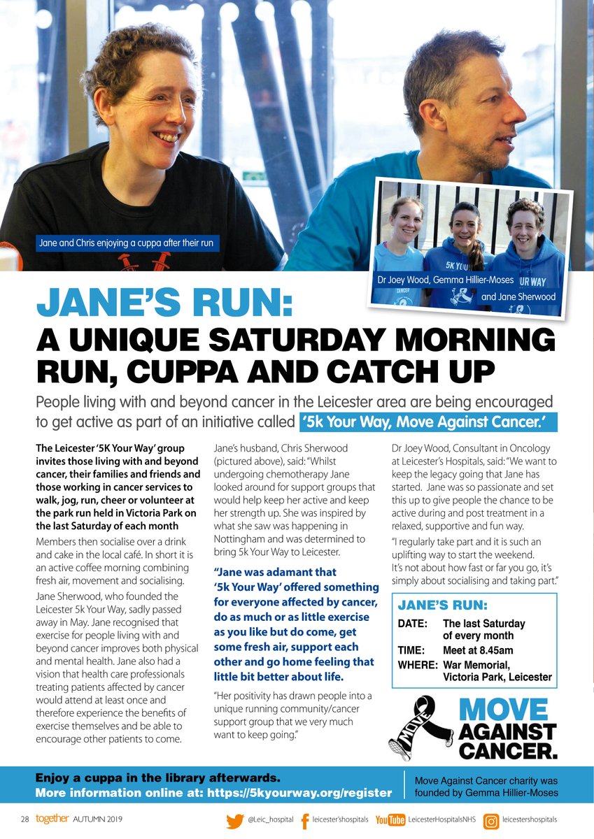 The Leicester ‘5K Your Way’ group invites those living with &amp; beyond cancer, their families &amp; friends &amp; those working in cancer services to walk, jog, run, cheer or volunteer at the park run. Read more in the Autumn edition of Together Magazine leicestershospitals.nhs.uk/members/