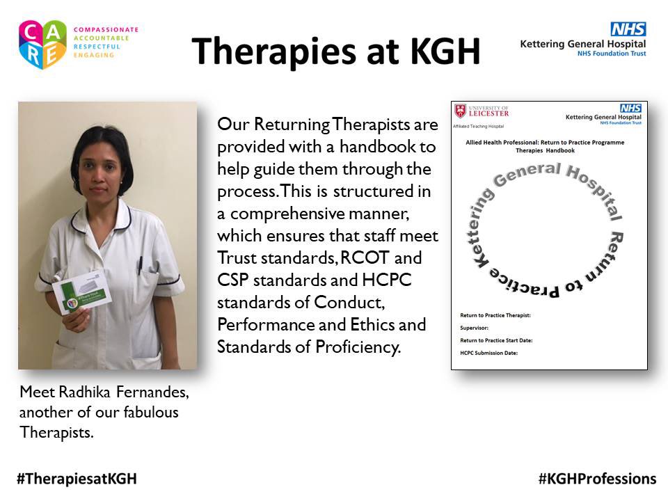 TherapiesKGH's tweet photo. On the last day of the penultimate week of our #therapiesawareness campaign we celebrate Radhi who was also an assistant with us before getting her #RTP and now in a senior role within the team #KGHProfessions #TherapiesatKGH @KettGeneral https://t.co/NCWf0QjSqz
