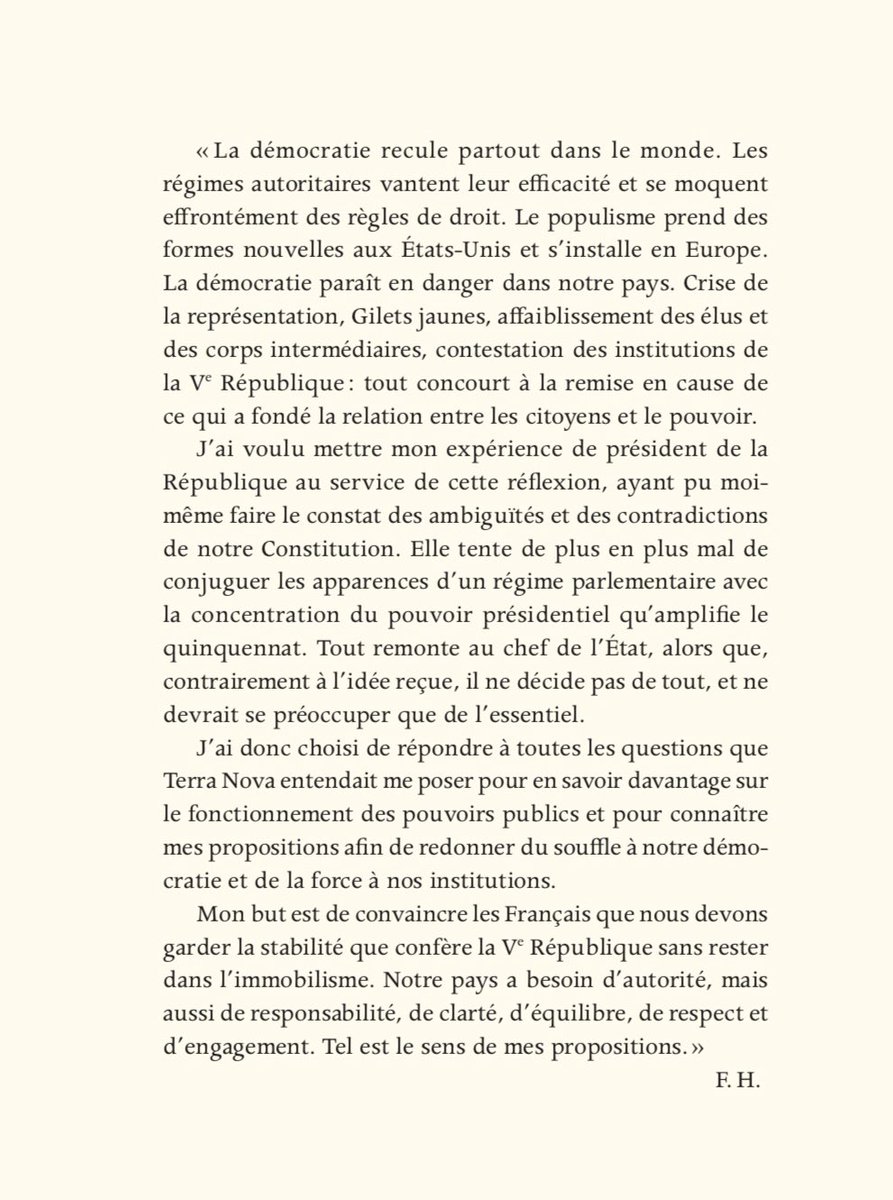 fhollande's tweet photo. Concentration du pouvoir, contestation de sa légitimité, crise de la représentation, affaiblissement des partis et des corps intermédiaires. Le malaise s’est installé dans notre démocratie. Comment lui redonner du souffle? Rendez-vous mercredi @EditionsFayard avec @_Terra_Nova https://t.co/bVn0oxEfw1